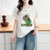 [Especial] 2026 Verano para Mujer Tallas Grandes Nuevo Nicho Estampado de Calabaza Pedrería Manga Corta Casual Camiseta 0125
