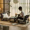 Mesa de Chá e Cadeiras de Rattan Tatami, Mesa e Cadeiras Pequenas de Lazer para Sala de Estar com Almofadas Macias, Mesa e Cadeiras Baixas Retrô Pretas para Hotel B&B