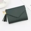 Nova moda feminina carteira curta tripla, porta-moedas simples com franja, bolsa de mão, porta-cartões, porta-moedas, bolsa de mão
