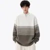 Suéter de Punto con Media Cremallera y Color Degradado para Hombre Talla Grande Marca de Moda Otoño/Invierno Estilo Perezoso de Gama Alta Cárdigan Ropa Exterior
