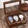 Caja de Almacenamiento para Relojes Madera de Nogal Negro Patrón de Madera Caja de Joyería Retro Caja de Almacenamiento de Madera para Joyería, Collares, Pulseras, Aretes