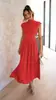 Vestido Largo de Verano con Estilo Callejero Dulce y de Moda Europeo y Americano para Comercio Exterior, Cuello Alto, Color Macarrón, que Muestra la Cintura