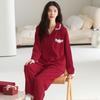 Pijama Femenino de Algodón Puro Amigable con la Piel, Manga Larga, Nuevo de Otoño, Rojo Festivo, Primavera y Otoño, Ropa de Casa Cómoda, Traje Casual
