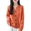 Cardigan floral de fio puro de lã estilo coreano suave para mulheres, novo suéter de tricô quente com botões, solto e espesso para outono e inverno
