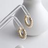 Aretes Miaojia estilo francés en forma de C con diamantes y perlas, modernos y de lujo ligero, chapados en oro real de 18 quilates, aretes geométricos de botón para mujer