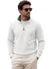 Sudadera de hombre jacquard transfronteriza con media cremallera y manga larga, Amazon primavera/otoño casual de corte holgado, color liso con bolsillos