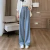 Roupas Femininas Plus Size: Calça Casual de Seda Gelada Fina para Mulheres, Cintura Alta, Emagrecimento, Caimento Fluido, Calça Reta Larga Solta