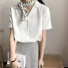 Camisa de gasa elegante estilo coreano para verano, con cuello de traje, manga corta, ajuste ceñido, color liso, blusa casual para estudiantes