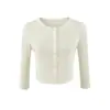 Cárdigan de Punto Cropped de Manga Media de un Solo Botón de Cuello Redondo Simple Dulce y Picante de Cintura Alta Top Color Sólido Estilo Chica Picante para Mujer