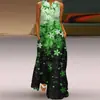 Nuevo vestido largo retro europeo y americano de verano, cuello en V, multicolor, largo, sexy, sin mangas