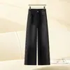 Jeans de Moda Negros con Pedrería para Mujer, Nuevo Estilo Primavera 2026, Versátiles, Adelgazantes, de Corte Recto, Elegantes, Favorecedores de la Figura, Pantalones de Pierna Ancha