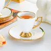 Taza de Café de Cerámica con Borde Dorado Estilo Americano con Platillo, Taza de Té de Lujo Estilo Europeo Estilo Británico, Juego de Tazas de Té Pequeñas de Lujo Elegantes de Clase Comercial