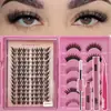 Kit de Extensión de Pestañas Postizas, Denso, Adecuado para Principiantes DIY HuD, Set Mixto de 8-18MM con Pegamento y Pinzas, Incluye Par Mixto, Estilo Natural Denso