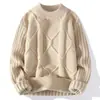 Suéter americano retrô com xadrez de diamantes, masculino, inverno, japonês, solto, estilo preguiçoso, suéter de malha, gola redonda, camisa com fundo interno