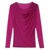 Nova Coleção Primavera e Outono Malha Gola Redonda Camada Moda Camiseta Básica Manga Longa Elegante para Mulheres Peça Única Dropshipping