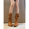 Botas de Caballero de Punta Fina con Tacón Grueso Estilo Retro Maillard para Mujer con Hebilla de Cinturón Botas de Media Pantorrilla Versátiles y de Moda