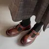 Zapatos de Mujer Estilo Británico Brogue Hueco Tallado Piel de Vaca Mary Jane Primavera 2026 Tacón Grueso Tacón Medio Punta Redonda Piel Genuina
