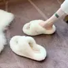Chinelos peludos da moda e populares para mulheres, novo estilo coreano para o inverno de 2026, modernos para uso interno e externo, chinelos de sola plana