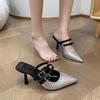 Pantuflas de Tacón Alto de Tamaño Grande para Comercio Exterior 2026 Primavera/Verano Nuevo Estilo Pantuflas Cerradas sin Cierre Moda Europea y Americana Puntiagudas Tacón de Aguja