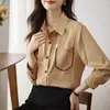 Comércio exterior roupas femininas foto real estilo ocidental casual outono novo roupas femininas seda artificial chiffon blusa top cardigã camisa base
