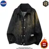 Jaqueta Masculina Nasa Marca Tie-Dye Elegante em Veludo Cotelê Bonita Versátil Solta Casual Gola Lapela Jaqueta Tendência