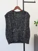 Colete de Tricô Vintage Solto com Design de Lantejoulas Novo Outono/Inverno 2026 para Mulheres Sem Mangas Camisola Colete Camada