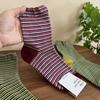 [Importado de Etna de Dongdaemun, Corea del Sur, para Mujer] Nuevo Estilo Otoño e Invierno 2025 Calcetines de Raya Fina Bloque de Color Retro hasta la Mitad de la Pantorrilla Algodón