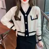 Cardigã Tricot Color Block de Manga Longa, Novidade Primavera e Outono Feminino Estilo Coreano, Suéteres de Outerwear para Mulheres Baixas, Outerwear Feminino
