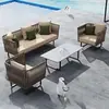Sofá de Exterior Pátio Ar Livre Rattan Duplo ou de Três Pessoas Cadeira de Rattan Impermeável Proteção Solar Jardim Lazer Cadeira de Rattan Combinação de Mesa de Centro