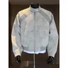 Jaqueta Masculina de Couro PU Tie-dye Retrô Americana Outono Patchwork Desconstruído Casual Gola Alta Roupa Exterior Tendência Jaqueta de Couro Solta