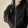 Corea del Sur Elegante Otoño Cuello Francés Retro Cremallera Gamuza Holgada Versátil Chaqueta Corta Abrigo Mujer
