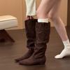 Botas Vaqueras de Tacón Grueso con Punta Botas Arrugadas Botas para Mujer 2025 Nuevo Otoño Invierno Delgadas Botas Largas de Jinete