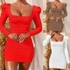 Nuevo Vestido Sexy de Otoño e Invierno 2024 Espalda Descubierta Longitud Hombro Mangas Largas Aliexpress Wish Falda Bodycon para Mujer Transfronteriza