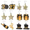 Pendientes de Año Nuevo 2027 Fuegos Artificiales Caja de Regalo Pendientes con Colgante de Estrella de Cinco Puntas Decoración para Fiesta de Nochevieja Pendientes Brillantes Negros y Dorados