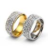 Aliexpress Lo Más Vendido Moda Europea y Americana Clásico Arcilla Blanda Anillo de Cinco Filas Full Diamante Acero Inoxidable Anillo de Novia Unisex