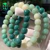 Pulseira de Bodhi de Jade Branco Natural Enrolada nos Dedos, Macia para Homens e Mulheres, Contas Cilíndricas em Gradiente Verde, Contas Budistas, Contas de Rosário, Pulseira de Sementes de Bodhi