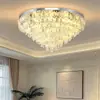 Luminária de teto em cristal K9 para sala de estar, luxo leve francês com toque de alta qualidade, design de arte em concha, conjunto de 6 peças, luminária elegante para sala de jantar, aço inoxidável e ferro