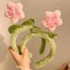 Aro para el pelo con diseño de flor de durazno, bonito aro de peluche con forma de flor, para lavarse la cara, antideslizante, para otoño e invierno, accesorios para el pelo de cabeza alta.