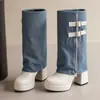 34--50 Tamanho Grande Botas Exportação Transfronteiriça Salto Grosso Botas de Cowboy Europeias e Americanas Salto Alto Botas Longas para Calça Moda