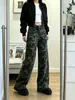 Calça jeans camuflada de perna reta para mulheres, nova coleção outono 2026, plus size, cintura alta, modelagem que emagrece, corte solto, calça versátil de perna larga