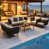 Cadeira de Rattan Minimalista Moderna para Pátio Exterior Lazer Varanda Impermeável Resistente ao Sol Sofá de Rattan com Encosto para Exterior