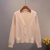 Nuevo Suéter de Manga Larga Fresco Estilo Coreano Otoño e Invierno Chaqueta para Mujer 2025 Estilo Perezoso Suelto Cardigan de Punto con Cuello en V para Mujer