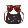 Bolsa de Mezclilla para Mujer con Lazo de Dibujos Animados Nueva Moda Gato Bordado Mini Portátil Cruzado Billetera para Monedas Infantil