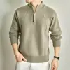 Suéter Old Money com Meio Zíper Masculino, Novo Modelo Outono 2026, Cor Sólida para Meia-Idade Casual de Negócios, Camisa Base de Tricô com Gola Alta