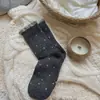 Meias de Bolinhas de Outono e Inverno para Mulheres, Meias de Algodão de Meia Panturrilha, Meias de Renda Versátil da Moda Ins Estilo Coreano, Meias Largas Quentes, Meias Zhuji
