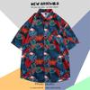 Camisa Floral de Manga Curta Estilo Praiano Tailandês Masculina Ins Bonita Verão Novo Estilo Hong Kong Retro Havaiana Camisa de Praia Tendência