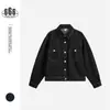 Chaqueta de Mezclilla Negra Resistente Estilo Retro Americano de Moda Chaqueta de Mezclilla Casual para Hombre Ab1164