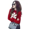 Suéter Tejido de Punto con Cuello Redondo y Estampado Floral Estilo Coreano para Mujer 2025 Nuevo Otoño e Invierno Único y Hermoso Top Interior que Reduce la Edad