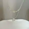 Colar Feminino Francês Leve de Luxo com Zircônia, Estrela e Pérola em Prata Esterlina, Camada Dupla, Tendência de Moda Nicho Retrô, Gargantilha, Corrente para Suéter