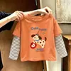 Blusa listrada de algodão puro para meninas, um novo estilo primavera/outono, disponível nos tamanhos médio e grande, camiseta de manga comprida para crianças, camiseta de bebê da moda
